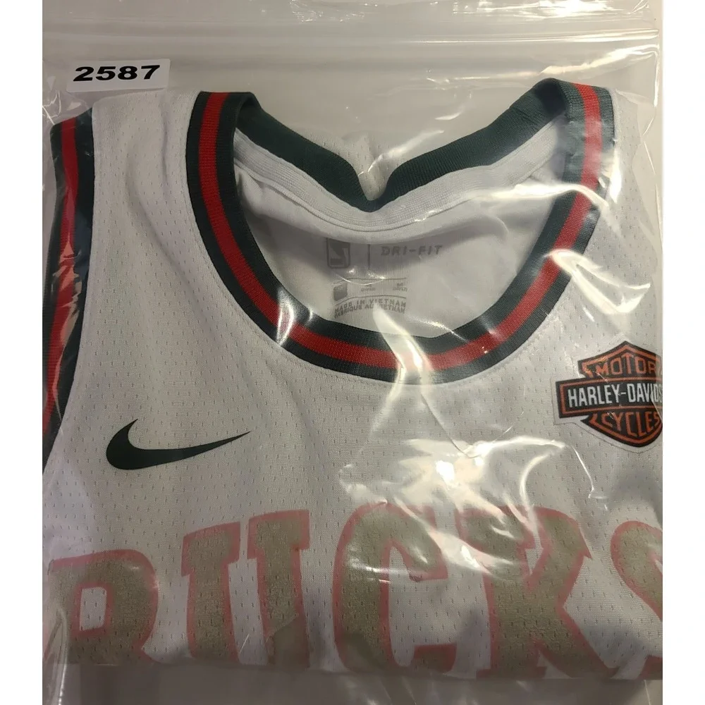 Nike Milwaukee Bucks Giannis Antetokounmpo 34 Jersey White Harley Davidson  M